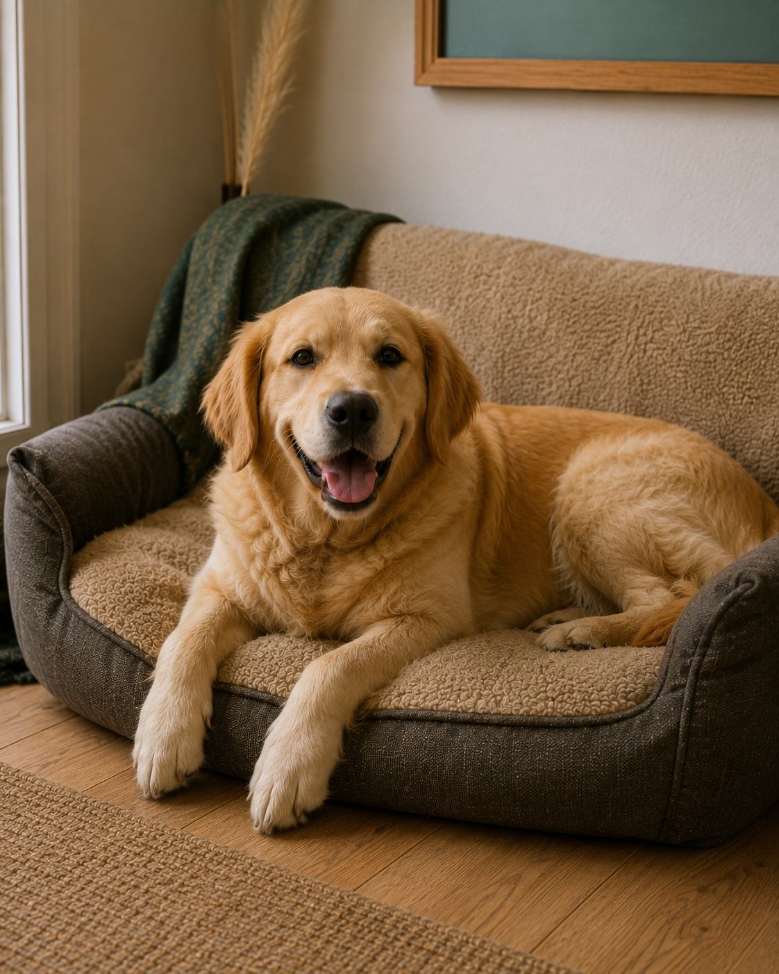 Un chien couché dans un panier chez son gardien